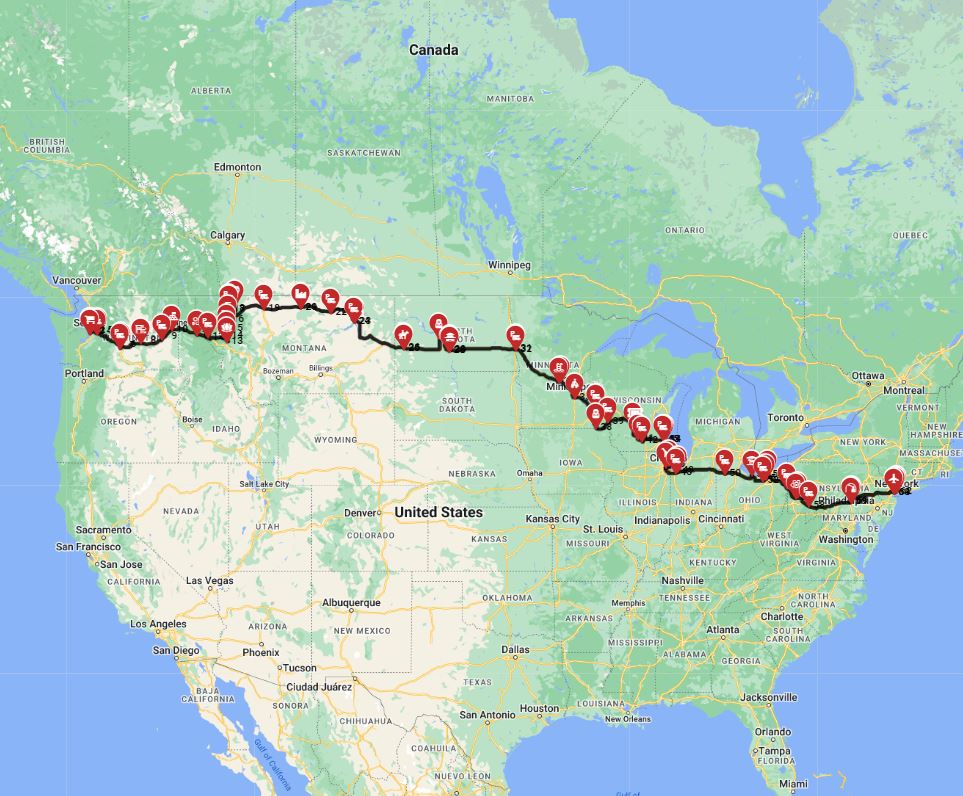 RV trip planner Seattle to New York motorhome road trip